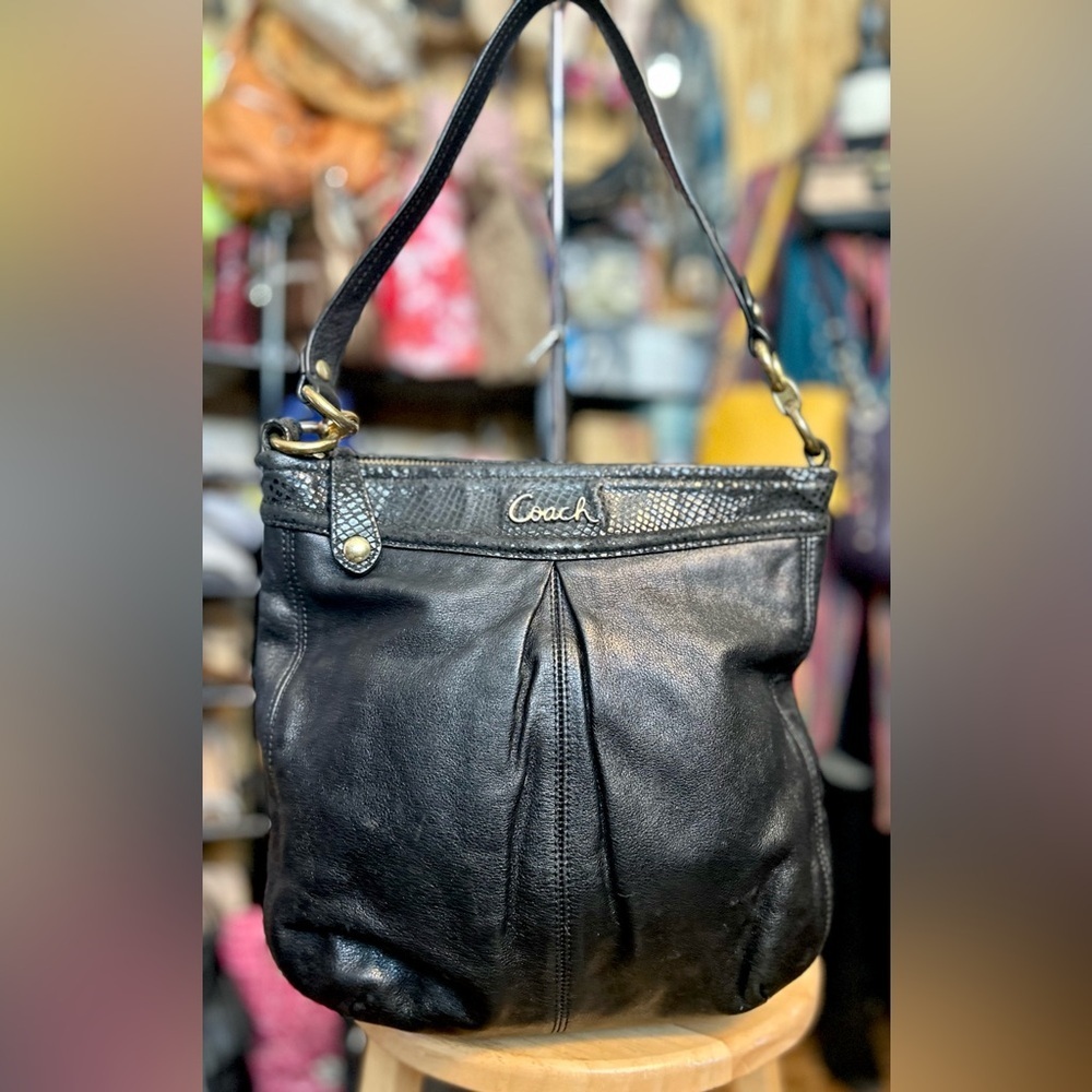 2012 Coach Ashley Black Leather & Python Hippie Handbag 2012 EXCELLENT!​​